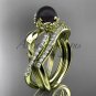 14k yellow Gold Tahitian Black Pearl Flower and Leaf Engagement Set ABP70S
