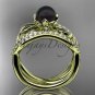 14k yellow Gold Tahitian Black Pearl Flower and Leaf Engagement Set ABP70S