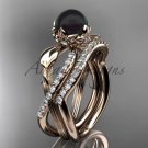 14k rose Gold Tahitian Black Pearl Flower and Leaf Engagement Set ABP70S