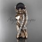 14k rose Gold Tahitian Black Pearl Flower and Leaf Engagement Set ABP70S