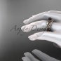 14k rose Gold Tahitian Black Pearl Flower and Leaf Engagement Set ABP70S