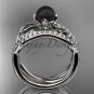 Platinum Tahitian Black Pearl Flower and Leaf Engagement Set ABP70S