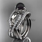 14k White Gold Tahitian Black Pearl Engagement Ring with a Double Matching Band ABP70S