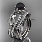 14k White Gold Tahitian Black Pearl Engagement Ring with a Double Matching Band ABP70S