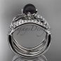 14k White Gold Tahitian Black Pearl Engagement Ring with a Double Matching Band ABP70S