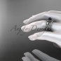 14k White Gold Tahitian Black Pearl Engagement Ring with a Double Matching Band ABP70S