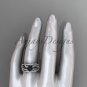 14k White Gold Tahitian Black Pearl Engagement Ring with a Double Matching Band ABP70S
