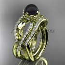 14k yellow Gold Tahitian Black Pearl Engagement Ring with a Double Matching Band ABP70S