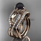 14k rose Gold Tahitian Black Pearl Engagement Ring with a Double Matching Band ABP70S