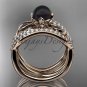 14k rose Gold Tahitian Black Pearl Engagement Ring with a Double Matching Band ABP70S