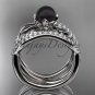 Platinum Tahitian Black Pearl Engagement Ring with a Double Matching Band ABP70S