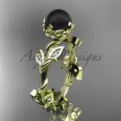 14kt yellow Gold Diamond leaf Floral Round Tahitian Black Cultured Pearl Engagement Ring ABP20
