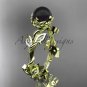14kt yellow Gold Diamond leaf Floral Round Tahitian Black Cultured Pearl Engagement Ring ABP20