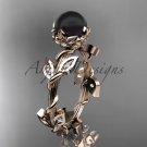 14kt rose Gold Diamond leaf Floral Round Tahitian Black Cultured Pearl Engagement Ring ABP20