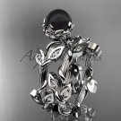 14kt White Gold Diamond Flower Round Tahitian Black Cultured Pearl Engagement Set ABP20S