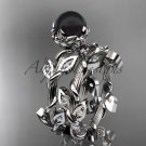 Platinum Diamond Flower Round Tahitian Black Cultured Pearl Engagement Set ABP20S