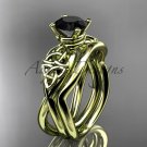 14kt yellow gold celtic trinity knot engagement set with a Black Diamond center stone CT770S
