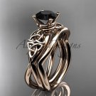 14kt rose gold celtic trinity knot engagement set with a Black Diamond center stone CT770S