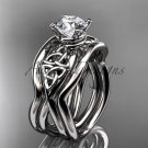 14kt white gold celtic engagement ring with Moissanite center stone and double matching band CT770S