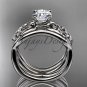 14kt white gold celtic engagement ring with Moissanite center stone and double matching band CT770S