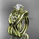 14kt yellow gold celtic engagement ring with Moissanite center stone and double matching band CT770S