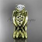 14kt yellow gold celtic engagement ring with Moissanite center stone and double matching band CT770S