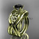 14kt yellow celtic engagement ring with Black Diamond center stone and double matching band CT770S