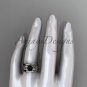 Platinumceltic engagement ring with Black Diamond center stone and double matching band CT770S
