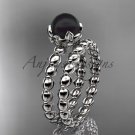 14kt white gold diamond vine round tahitian black cultured pearl engagement set ABP34S