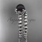 14kt white gold diamond vine round tahitian black cultured pearl engagement set ABP34S