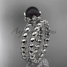 Platinum  diamond vine round tahitian black cultured pearl engagement set ABP34S