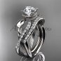 14kt white gold diamond leaf and flower wedding set with a Moissanite center stone ADLR70S