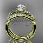 14kt yellow gold diamond leaf and flower wedding set with a Moissanite center stone ADLR70S