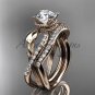 14kt rose gold diamond leaf and flower wedding set with a Moissanite center stone ADLR70S