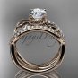 14kt rose gold diamond leaf and flower wedding set with a Moissanite center stone ADLR70S
