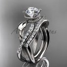 Platinum diamond leaf and flower wedding set with a Moissanite center stone ADLR70S