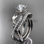 Platinum diamond leaf and flower wedding set with a Moissanite center stone ADLR70S