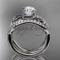 Platinum diamond leaf and flower wedding set with a Moissanite center stone ADLR70S