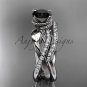 14kt white gold diamond leaf and flower wedding set with a Black Diamond center stone ADLR70S