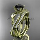 14kt yellow gold diamond leaf and flower wedding set with a Black Diamond center stone ADLR70S