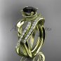 14kt yellow gold diamond leaf and flower wedding set with a Black Diamond center stone ADLR70S