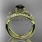 14kt yellow gold diamond leaf and flower wedding set with a Black Diamond center stone ADLR70S