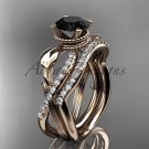 14kt rose gold diamond leaf and flower wedding set with a Black Diamond center stone ADLR70S