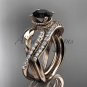 14kt rose gold diamond leaf and flower wedding set with a Black Diamond center stone ADLR70S