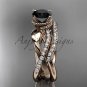 14kt rose gold diamond leaf and flower wedding set with a Black Diamond center stone ADLR70S