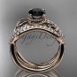 14kt rose gold diamond leaf and flower wedding set with a Black Diamond center stone ADLR70S