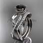 Platinum diamond leaf and flower wedding set with a Black Diamond center stone ADLR70S