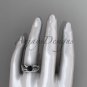 Platinum diamond leaf and flower wedding set with a Black Diamond center stone ADLR70S
