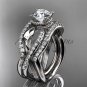 14kt white gold flower double wedding band with engagement ring ADLR70S