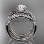 14kt white gold flower double wedding band with engagement ring ADLR70S